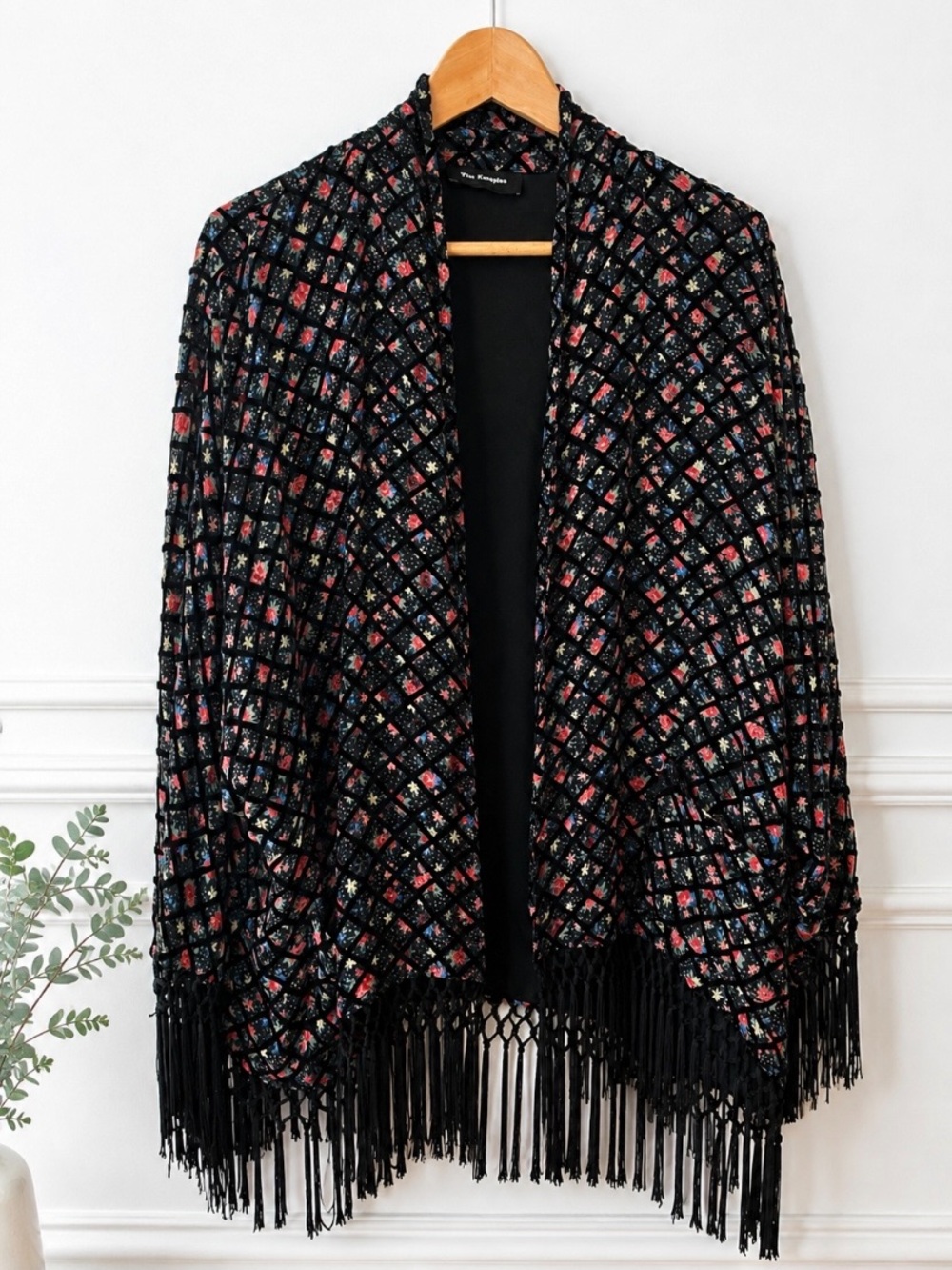 The Kooples Floral Print With Fringe  Velvet Silk Kimono Cardigan